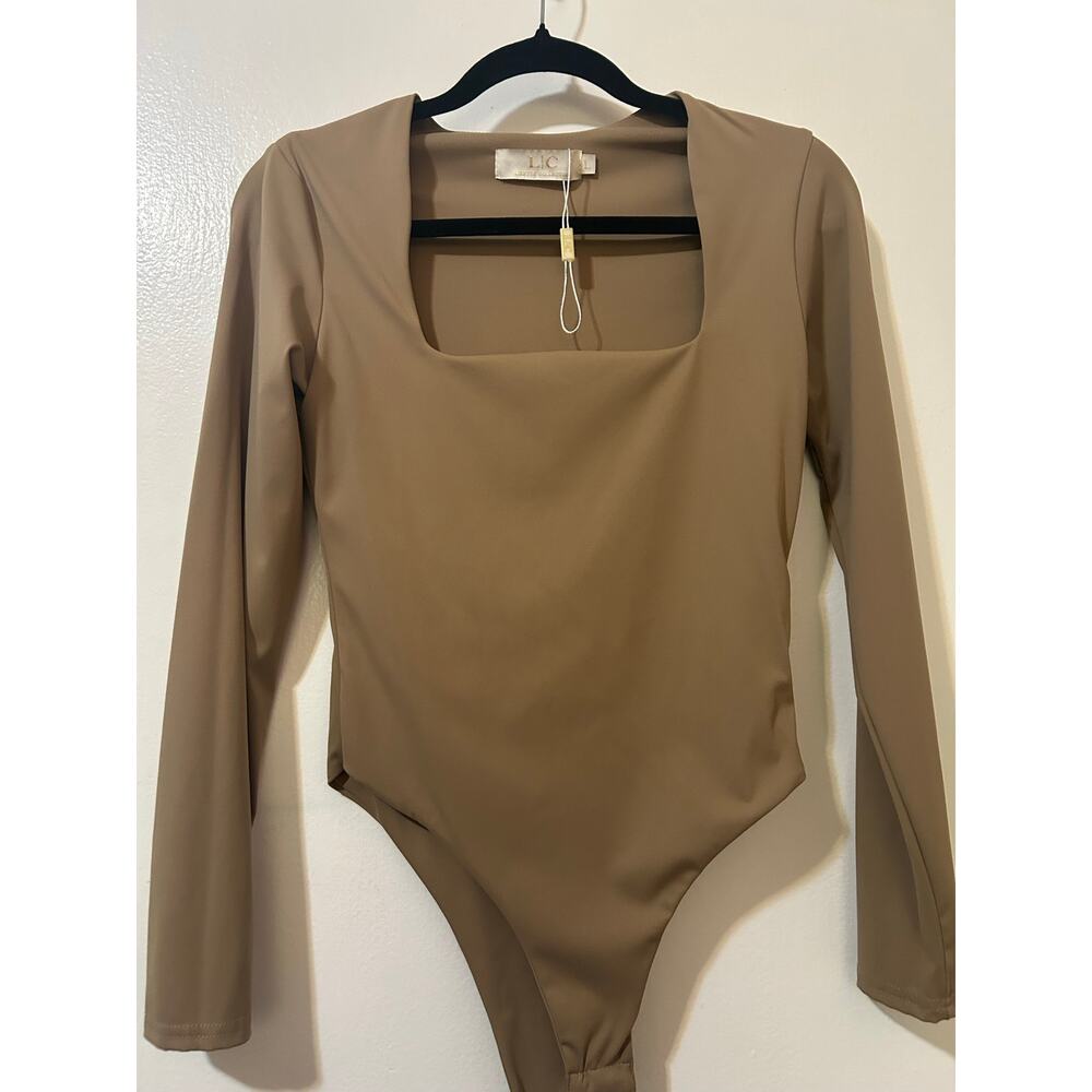 LC Leslie’s Collection Taupe Square Neck Long Sleeve Top Women’s Size L - Picture 2 of 4